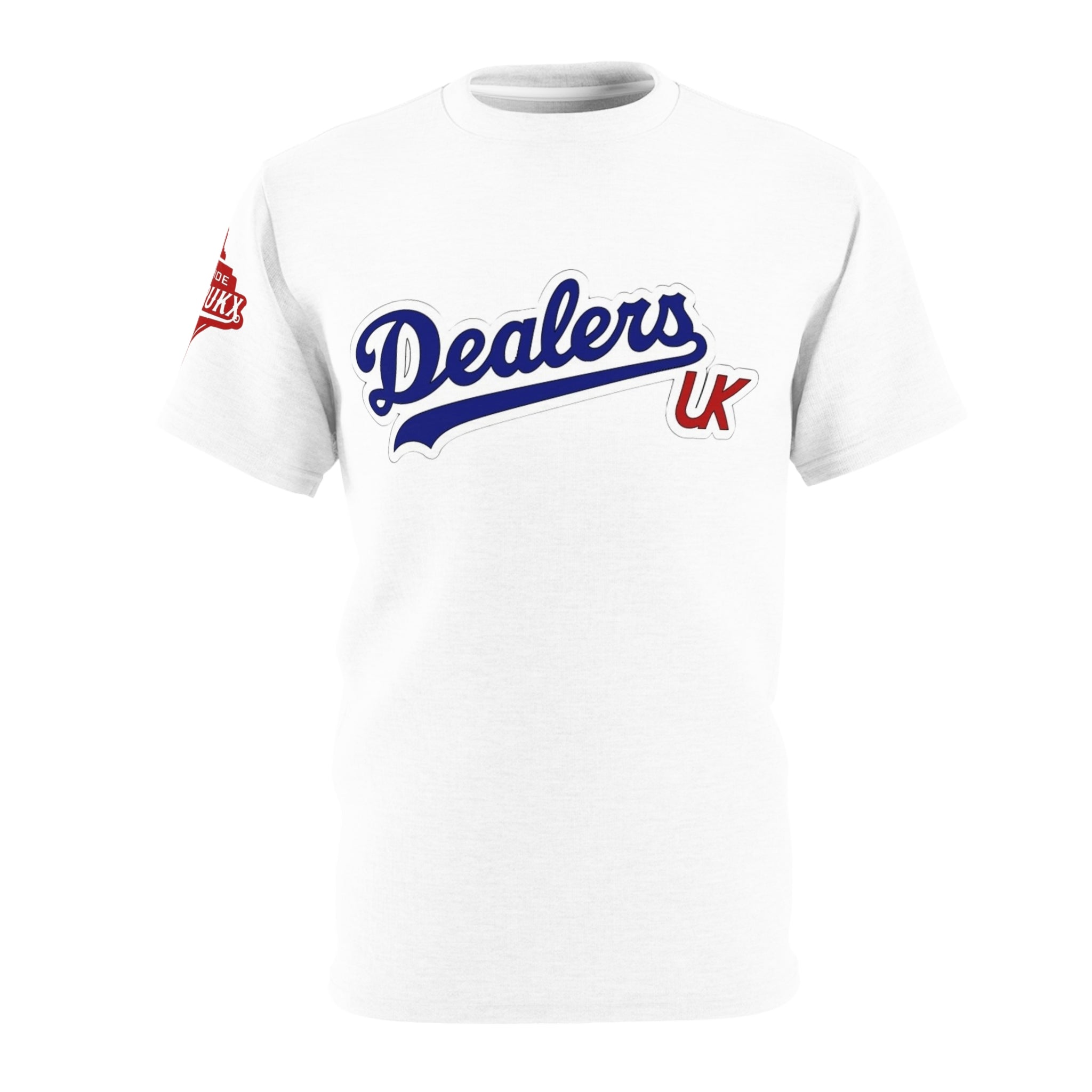 Dealers UK Script T‑Shirt — Vintage Baseball Style Logo Tee