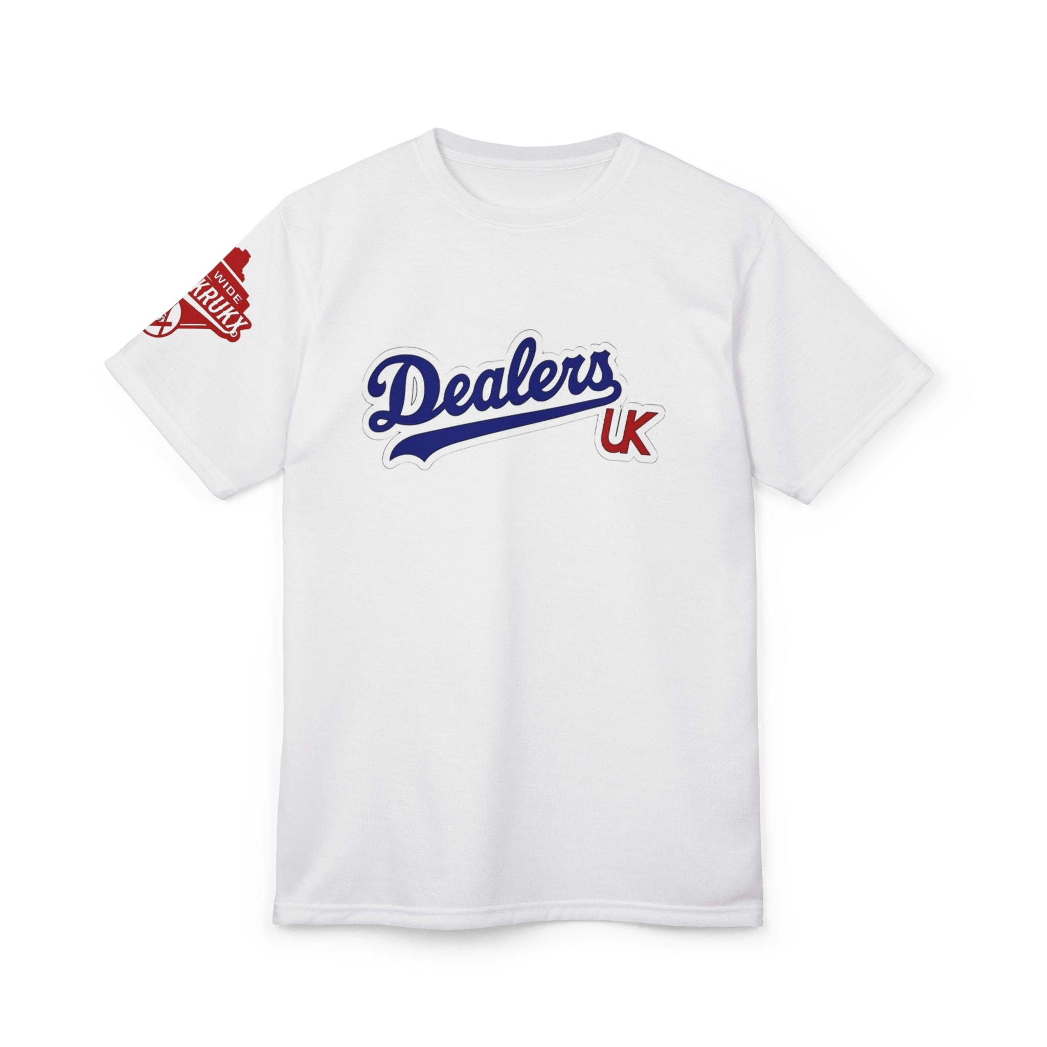 Dealers UK Script T‑Shirt — Vintage Baseball Style Logo Tee